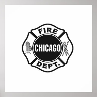 Póster Logo Negro del Departamento de Bomberos de Chicago