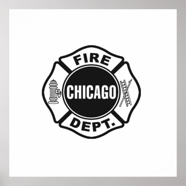Póster Logo Negro del Departamento de Bomberos de Chicago (Frente)