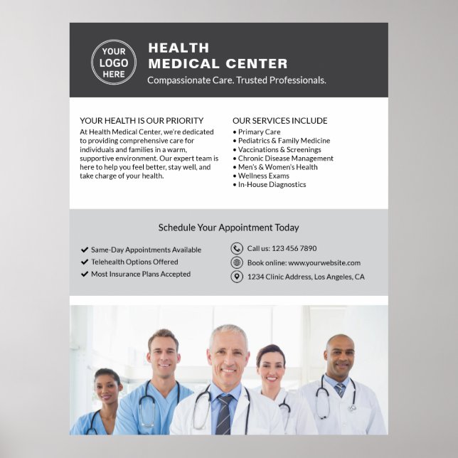 Póster Logo Photo QR Healthcare Clinic Doctor Gray (Frente)