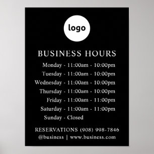 Póster LOGO y Horas de Negocios Negra Rótulo poster