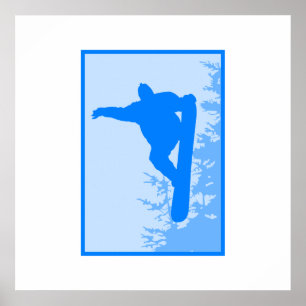 Póster Logotipo azul de la snowboard