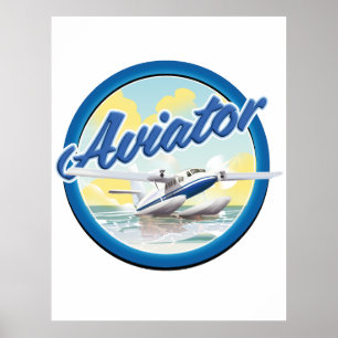 Póster Logotipo azul del aviador