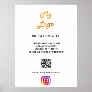 Póster logotipo comercial código qr instagram blanco