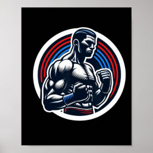 Póster Logotipo De Boxeo Fuerte Boxer Negro Rojo Y Azul S
