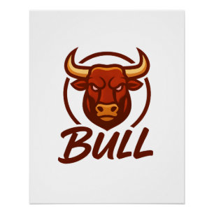 Póster Logotipo de cabeza de toro feroz, toro mascota cre