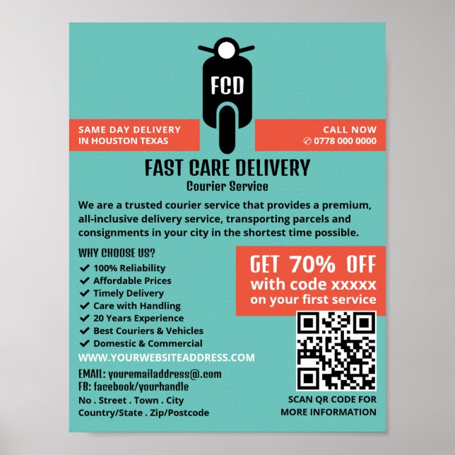 Póster Logotipo de ciclomotor, publicidad de servicio de  (Frente)