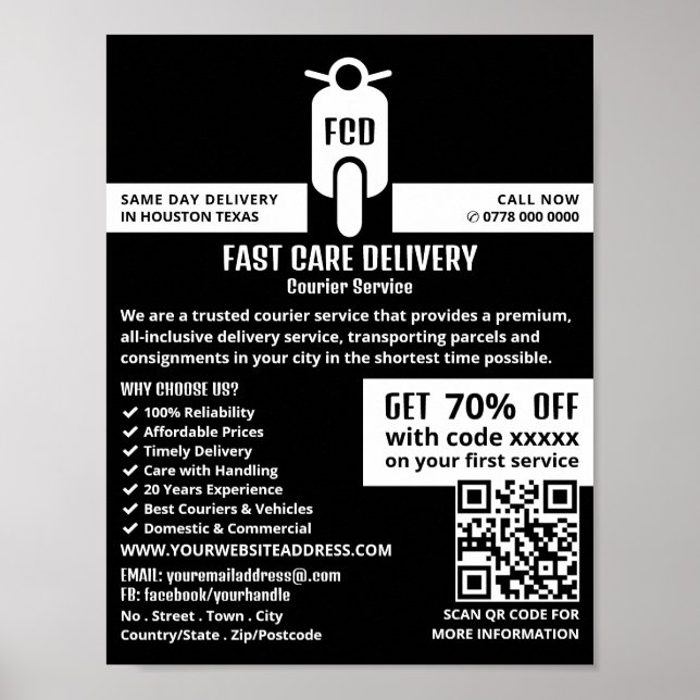 Póster Logotipo de ciclomotor, publicidad de servicio de  (Frente)