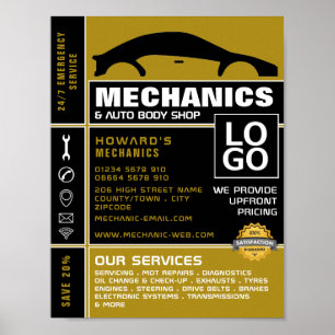 Póster Logotipo de coche, mecánica automática y publicida