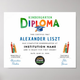 Póster Logotipo de Diploma de Graduación Infantil Cute Di