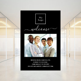 Póster logotipo de empresa foto de bienvenida horario neg
