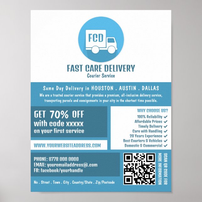 Póster Logotipo de entrega de Courier, publicidad de serv (Frente)