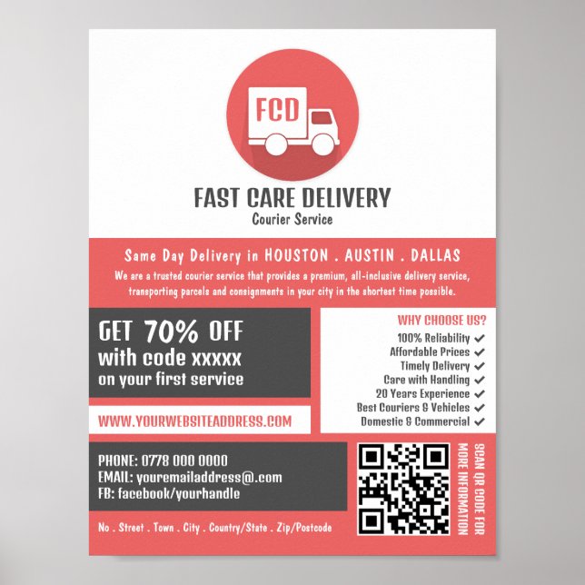 Póster Logotipo de entrega de Courier, publicidad de serv (Frente)