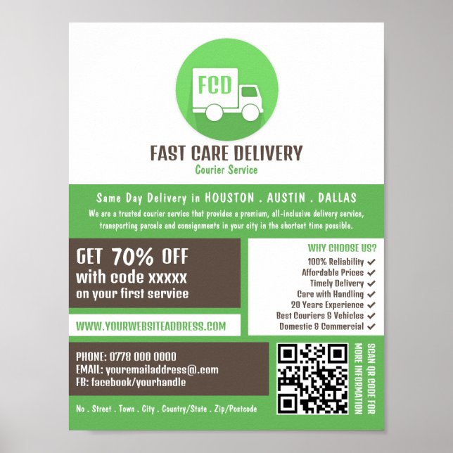 Póster Logotipo de entrega de Courier, publicidad de serv (Frente)