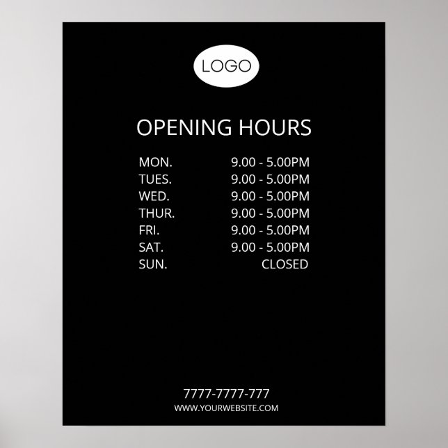 Póster Logotipo de Horas de Apertura Comercial Personaliz (Frente)