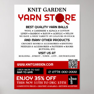 Póster Logotipo de la tienda Red Yarn Store, tienda de pu