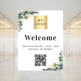 Póster Logotipo de negocio eucalipto bienvenida apertura 