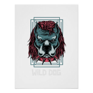 Póster Logotipo de Perro Enojado Arte de Bulldog con Co