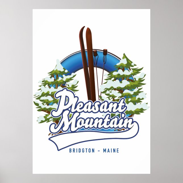 Póster logotipo de Pleasant Mountain Ski Bridgton. (Frente)