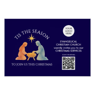 Póster Logotipo de QR de servicios de la iglesia de TIS L
