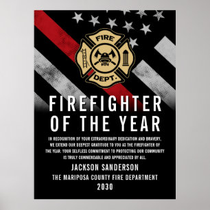 Póster Logotipo de reconocimiento al empleado bombero del