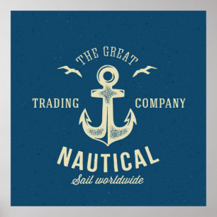 Póster Logotipo de retro náutico