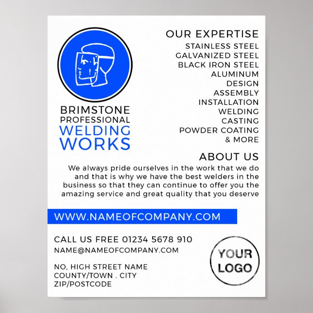 Póster Logotipo de soldadura, trabajador Metalizado, publ (Frente)