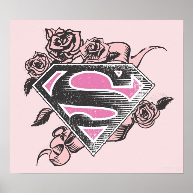Póster Logotipo de superchica con Rosas (Frente)
