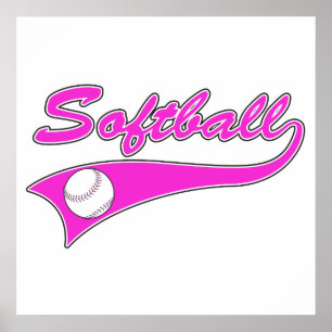 Póster logotipo de texto de guión de softbol rosa
