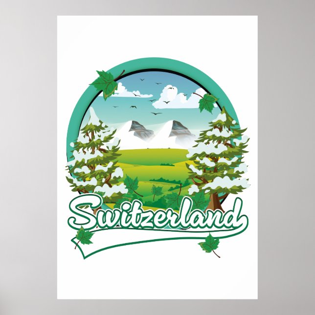 Póster logotipo de viaje retro de Suiza (Frente)