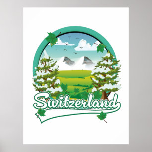 Póster logotipo de viaje retro de Suiza