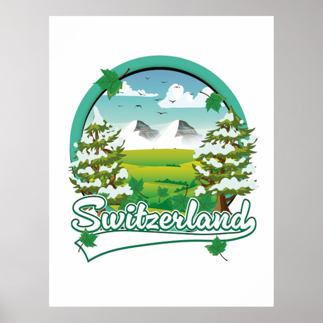 Póster logotipo de viaje retro de Suiza (Frente)