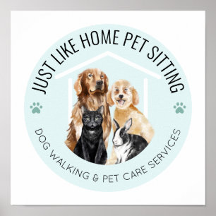 Póster Logotipo de Watercolor Pets para paseo de perros y