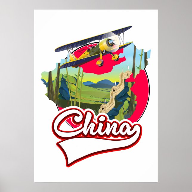 Póster logotipo del mapa de viaje de China (Frente)