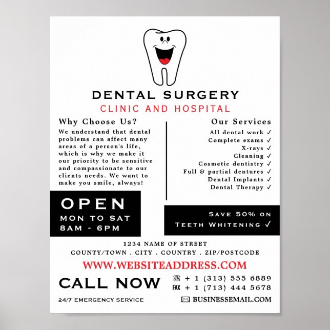 Póster Logotipo dental personalizado, odontología, public (Frente)