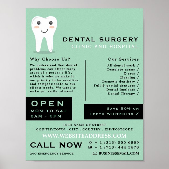 Póster Logotipo dental personalizado, odontología, public (Frente)