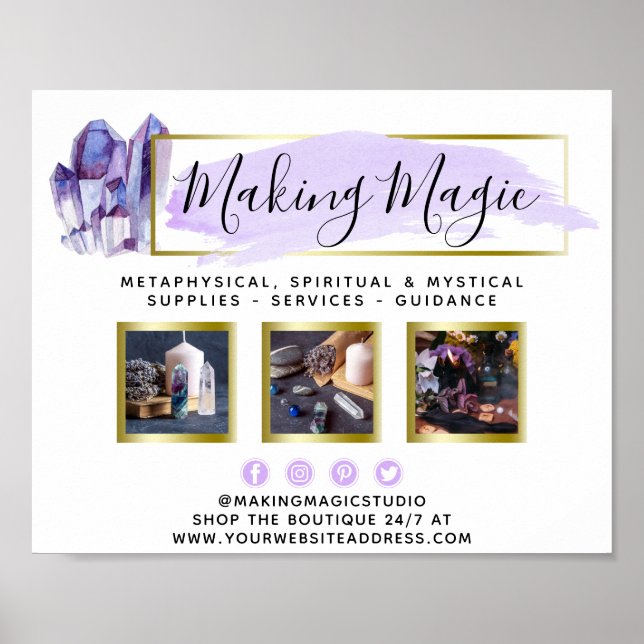 Póster Logotipo geométrico de oro y cristales de acuarela (Frente)