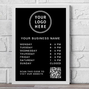 Póster Logotipo Horas de Atención QR Código Negro