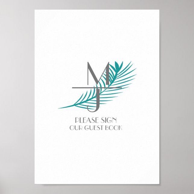 Póster Logotipo Palm Leaf Boda tropical Rótulo del libro  (Frente)