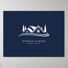 Póster Logotipo residencial simple Navy Blue Realtor, Inm