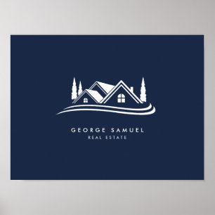 Póster Logotipo residencial simple Navy Blue Realtor, Inm
