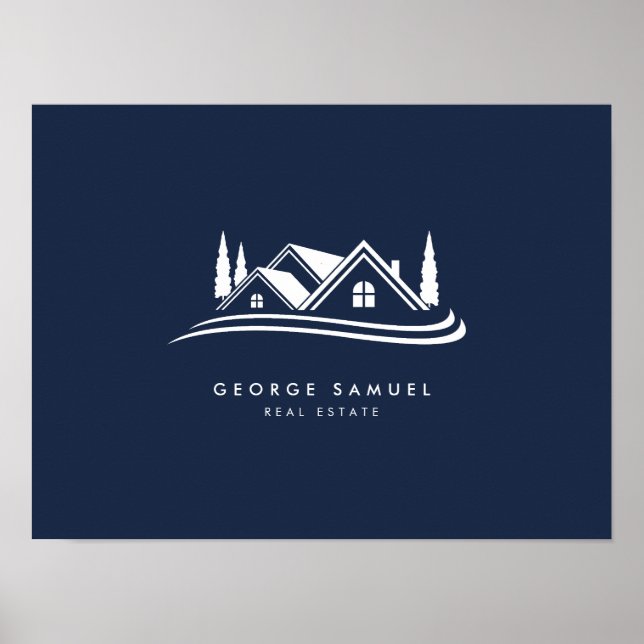 Póster Logotipo residencial simple Navy Blue Realtor, Inm (Frente)