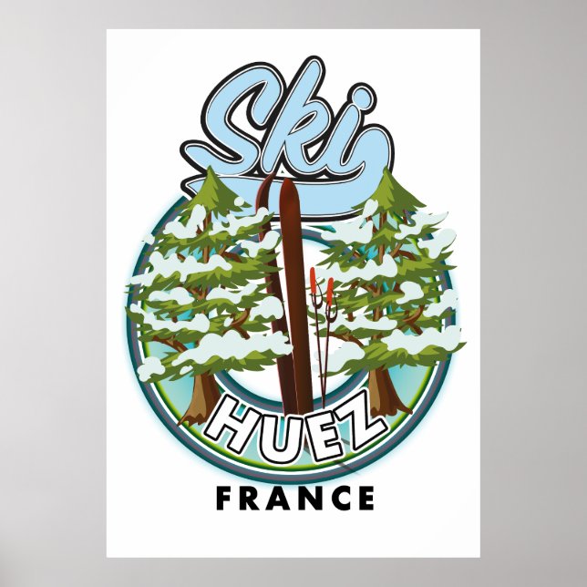 Póster Logotipo retro de esquí Huez Francia (Frente)