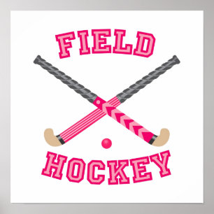 Póster Logotipo rosado del hockey hierba