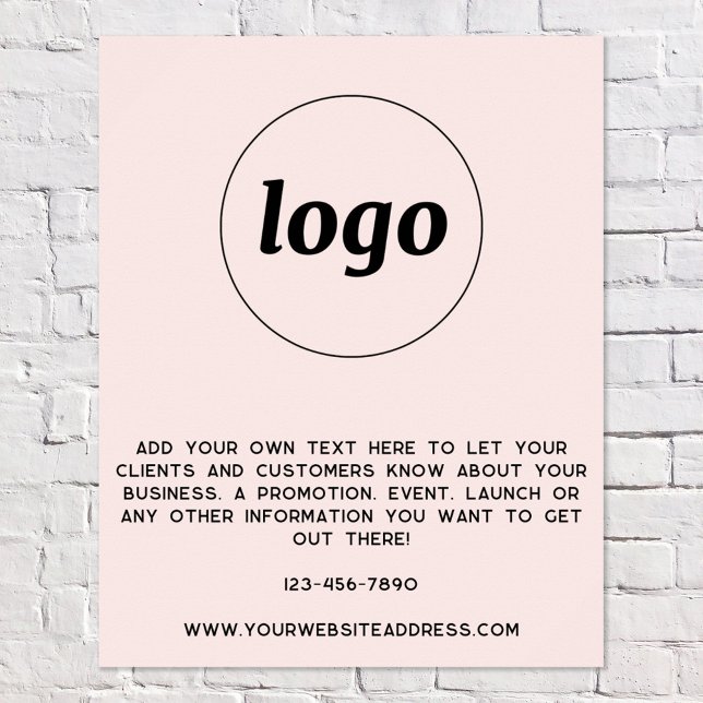 Póster Logotipo Texto Promocional Negocios Rubor Rosa (Logo with custom text business promotional branding poster)