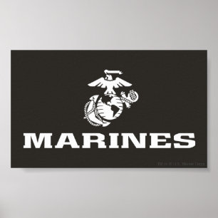 Póster Logotipo USMC apilado - blanco