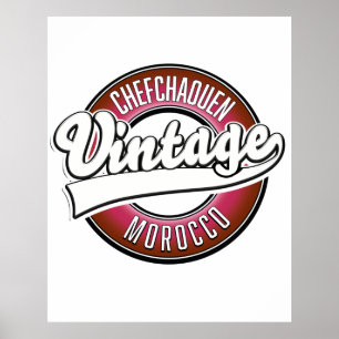Póster logotipo vintage de chefchaouen marruecos