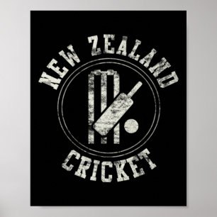Póster Logotipo vintage de cricket de Nueva Zelanda