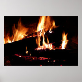 Póster Logs in the Fireplace Warm Fire Photography