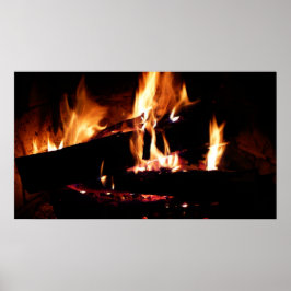 Póster Logs in the Fireplace Warm Fire Photography