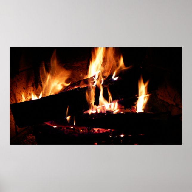 Póster Logs in the Fireplace Warm Fire Photography (Frente)